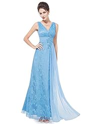 A-line V-neck Natural   Waistline Applique Flowy Lace Floor Length Prom Dress 