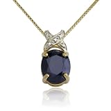 18k Yellow Gold Overlay Sapphire w/ Diamond-Accent Pendant