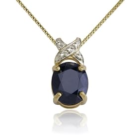 18k Yellow Gold Overlay Sapphire w/ Diamond-Accent Pendant