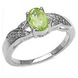 7x5MM 0.90 CT Peridot & Diamond Ring In Sterling Silver (Available In Sizes 6 - 9)