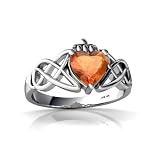 14K White Gold Heart Fire Opal Celtic Claddagh Knot Ring