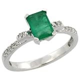 10k White Gold Rectangular Stone Ring w/ 0.10 Carat Brilliant Cut Diamonds & 0.95 Carat 7x5mm Emerald Stone, 5/16 in. (8mm) wide