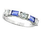 Alternating Simulated Tanzanite CZ and Simulated Diamond CZ Sterling Silver Ring