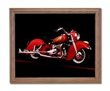 1941 Vintage Red Indian Motorcycle Home Decor Wall Picture Oak Framed Art Print