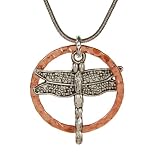 Handcrafted Dragonfly In Copper Circle Pendant Necklace Fashion Jewelry