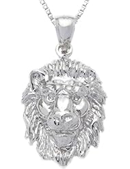 Solid 0.925 Sterling Silver Lion Head Charm Pendant Necklace