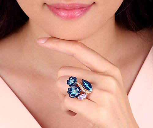 Blue Enamel Flower & Crystal Cocktail Ring