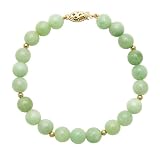 8mm Round Green Jade Stone Bracelet with 14K Yellow Gold Bead Spacers and Clasp in Gift Box