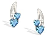 14K White Gold Genuine Heart Blue Topaz and Diamond Earrings