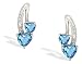 14K White Gold Genuine Heart Blue Topaz and Diamond Earrings