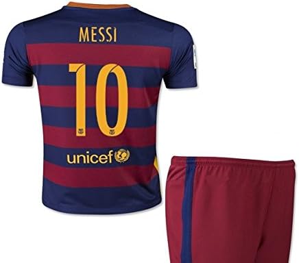 Barcelona Home Messi Kids #10 Soccer Kit Jersey and Shorts All Youth Sizes (Kids Large 10-13 years of age)