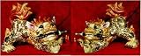 Gold filigree porcelain Chinese Fu dogs with swords in mouth - hand painted