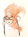 Peach Piuma Volto Acquario Venetian Mask