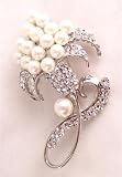 Image of Large diamante and faux pearl flower form brooch