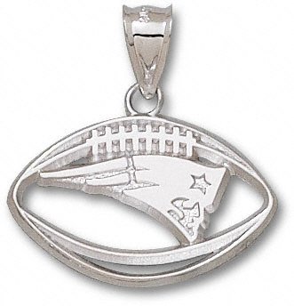 New England Patriots Solid Sterling Silver Logo Pierced Football 1'' Pendant
