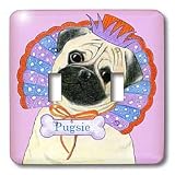 Laura J Holman Art Pug dog - Dog Pug Pug dog clown pug in hat collar whimsical bone tag Pugsie comical funny silly - Light Switch Covers - double toggle switch