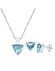 6.00 Carat Blue Topaz Triangle Shape .925 Sterling Silver Earring & Pendant Set