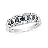 10KT White Gold Blue and White Diamond Anniversary Ring (1/2 CTTW)