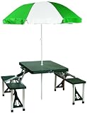 Stansport Picnic Table and Umbrella Combo Pack, Green