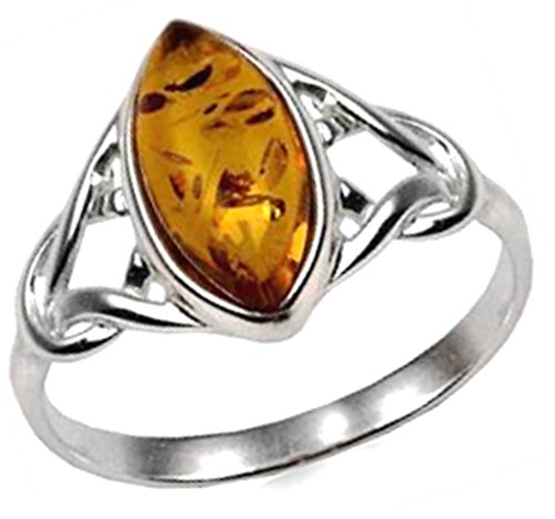 Amber Sterling Silver Celtic Small Thin Marquise Ring