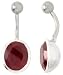 Large Oval Belly Button Ring with Red Cubic Zirconia on Sterling Silver Setting