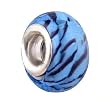 Pandora Style Charm Bead (Z26) Murano Style Lampwork Glass (14mm x 9mm) (fits Troll too) ~ Blue with Navy Stripes