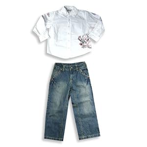 Mish - Boys 2 Piece Jean Pant Set, White, Indigo