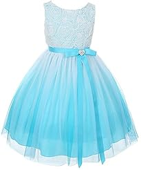 Girls Fitted Spring Summer Sleeveless Tea Length Tulle Flower-Girl Dress  With a Ribbon 
