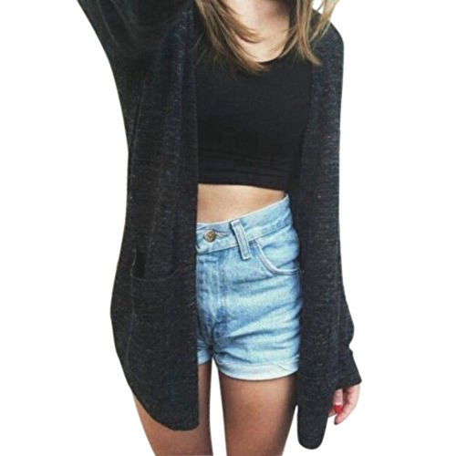 Smart Womens Casual Long Sleeve Knitted Outwear Open-front Pocket Cardigan Coat