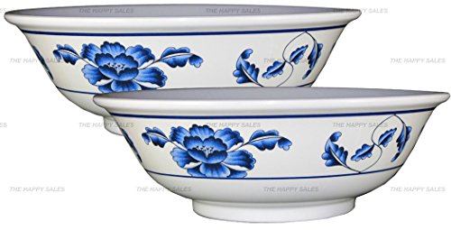 Happy Sales, set of 2 Melamine Oriental Pho Noodle Soup Bowl, 52 Ounce, Blue Lotus Design