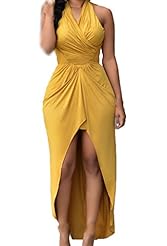 V-neck Halter Sleeveless Spring Summer Winter Polyester/Spandex High-Low-Hem Evening Dress 