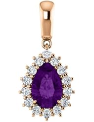 14K Rose Gold 9.00x6.00mm Pear Cut Amethyst and Diamond Pendant -- LIFETIME WARRANTY