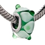 Pugster Green White Petal Against Dots Murano Glass Charm Beads Fits Pandora Charms Bracelet