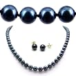 AAA Quality 18 Inch Round 6.5-7mm Black Akoya SaltWater Cultured Pearl Necklace & Earrings Set