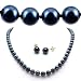 AAA Quality 18 Inch Round 6.5-7mm Black Akoya SaltWater Cultured Pearl Necklace & Earrings Set