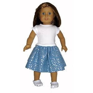 Star Power Dress has a Denim Silver Star Patterned Ruffled Skirt with White Knit Top fits... by