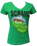 Sesame Street Oscar the Grouch SCRAM V-Neck Green Tee for women