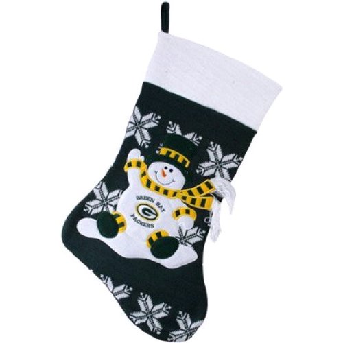 GREEN BAY PACKERS NFL KNIT CHRISTMAS STOCKING HOLIDAY SNOWMAN-SNOWFLAKE NWT VERY CUTE!!!