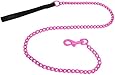 Platinum Pets 4mm Coated Chain Dog Leash with Leather Handle, Bubblegum Pink
