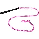 Platinum Pets 4mm Coated Chain Dog Leash with Leather Handle, Bubblegum Pink