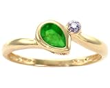 14K Yellow or White Gold Simply Pear Gemstone and Diamond Promise Ring-Emerald-full, half sizes from 5-8.5
