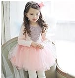 Candykids 長袖ワンピース キッズ ベビー 子供 女の子 ガールズ レースワンピース　ふわふわ　発表会 結婚式 七五三 ティアラ チュチュ パニエ 記念 撮影 誕生日 バースデー セレモニー 