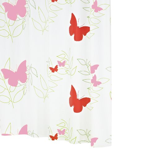 Ridder 326060-350 Duschvorhang Folie inklusive Aufh&auml;ngeringe 180 x 200 cm Butterflies, rot