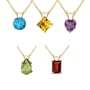 10k Yellow Gold 5 Piece Individually Boxed Pendants Set with 5mm Round Blue Topaz, 5mm Square Citrine, 6x4 Pear Shaped Peridot, 6x4 Octagon Garnet and 5mm Heart-Shaped Amethyst, 18"