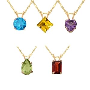 10k Yellow Gold 5 Piece Individually Boxed Pendants Set with 5mm Round Blue... by