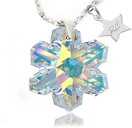 Sterling Silver Aurora Borealis Snowflake Star Pendant Necklace for Women Made with Swarovski Elements