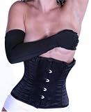 Victorian Vintage Black Satin Authentic Boning Corset Underbust Waist Cincher Bustier-LVG0865BLACK