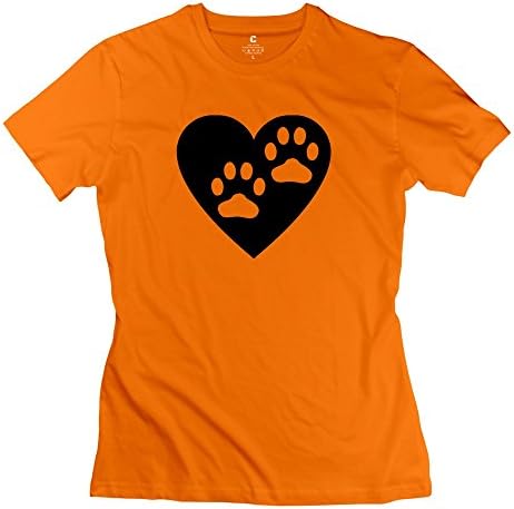 ZYA6W Women Two Paw Print Heart 100% Cotton T-Shirt Orange XXL,Design Clothing
