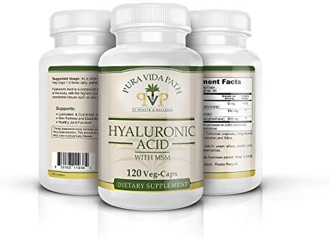 Hyaluronic Acid(100mg) and MSM(900mg) Natural Supplement-120 Veg Capsules-Clinically Proven Joint Pain Relief Formula-Essential for Healthy Connective Tissue, Cartilage Support and Skin Elasticity