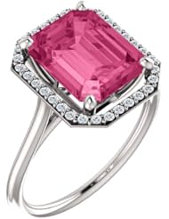18K White Gold 10.00x8.00mm Emerald Cut Pink Tourmaline and Diamond Halo-Style Ring -- LIFETIME WARRANTY